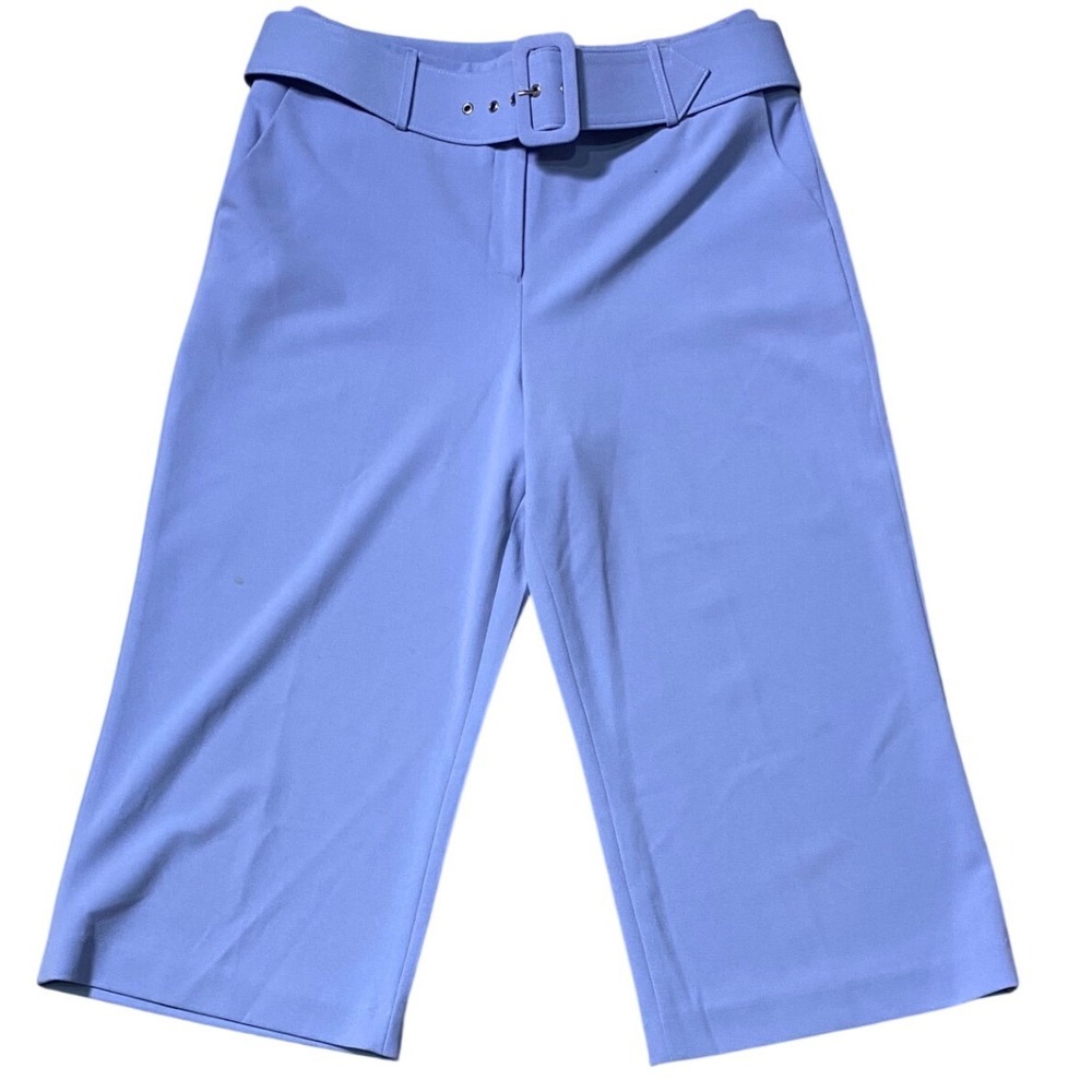 Gianni Bini‎ Women's Blue Belted Wide Leg Cropped Capri Dress Pants Size 12